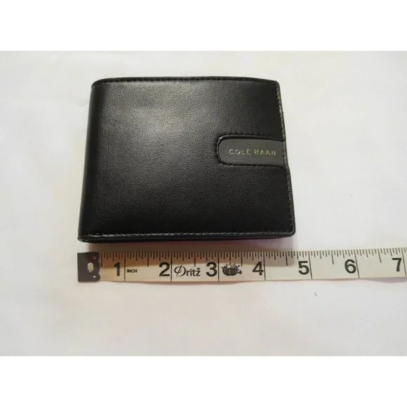 BLACK GREY COLE HAAN Bi fold Mens Wallet Men Leather NEW Credit Card Holder - Picture 6 of 8